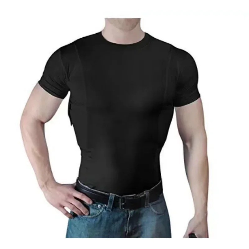 Men Tactical Concealed Carry Shirt Short Sleeve Hidden Holster Pockets