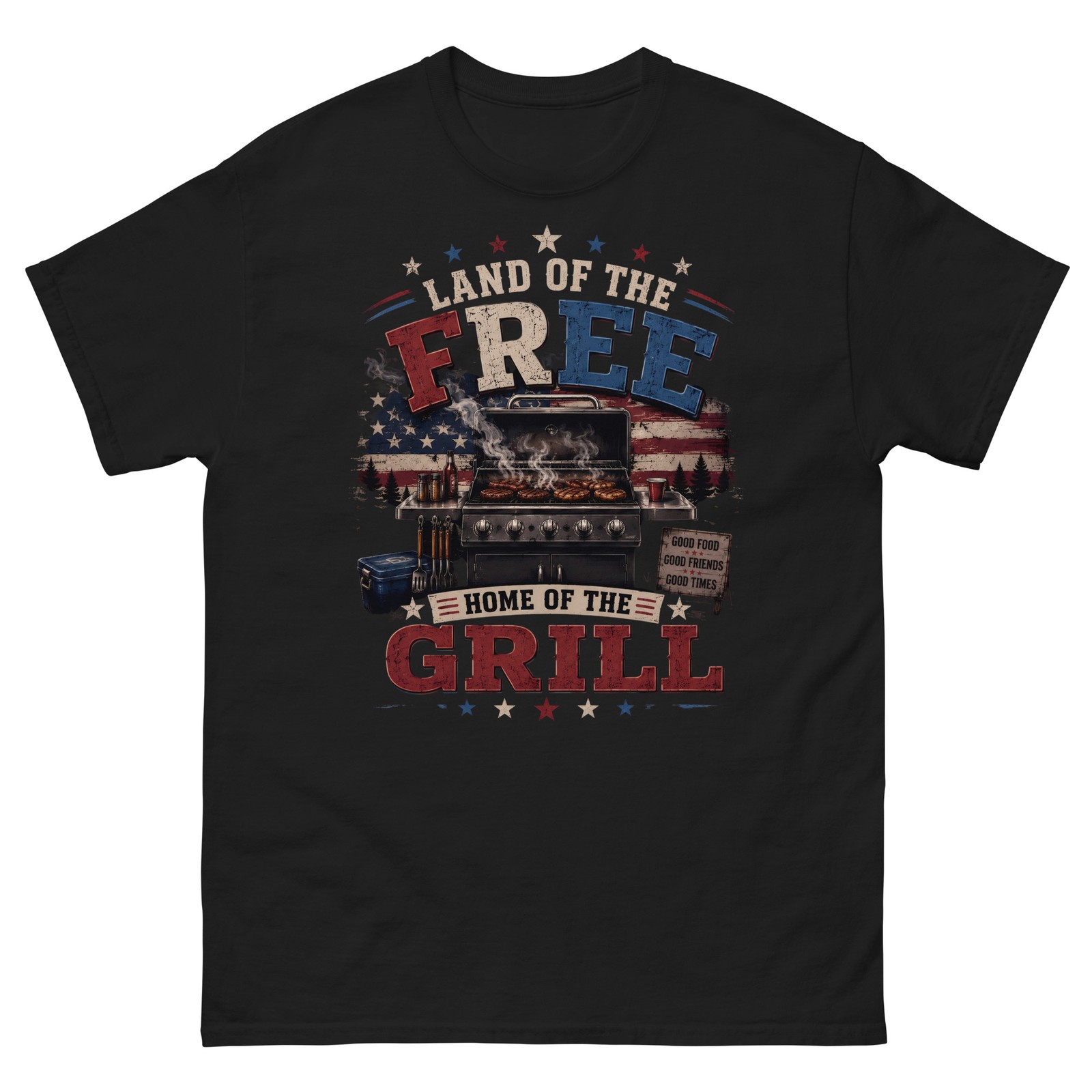 BBQ T Shirt for Men Patriotic Grill Shirt Summer Barbecue Outdoor Cooking Tee