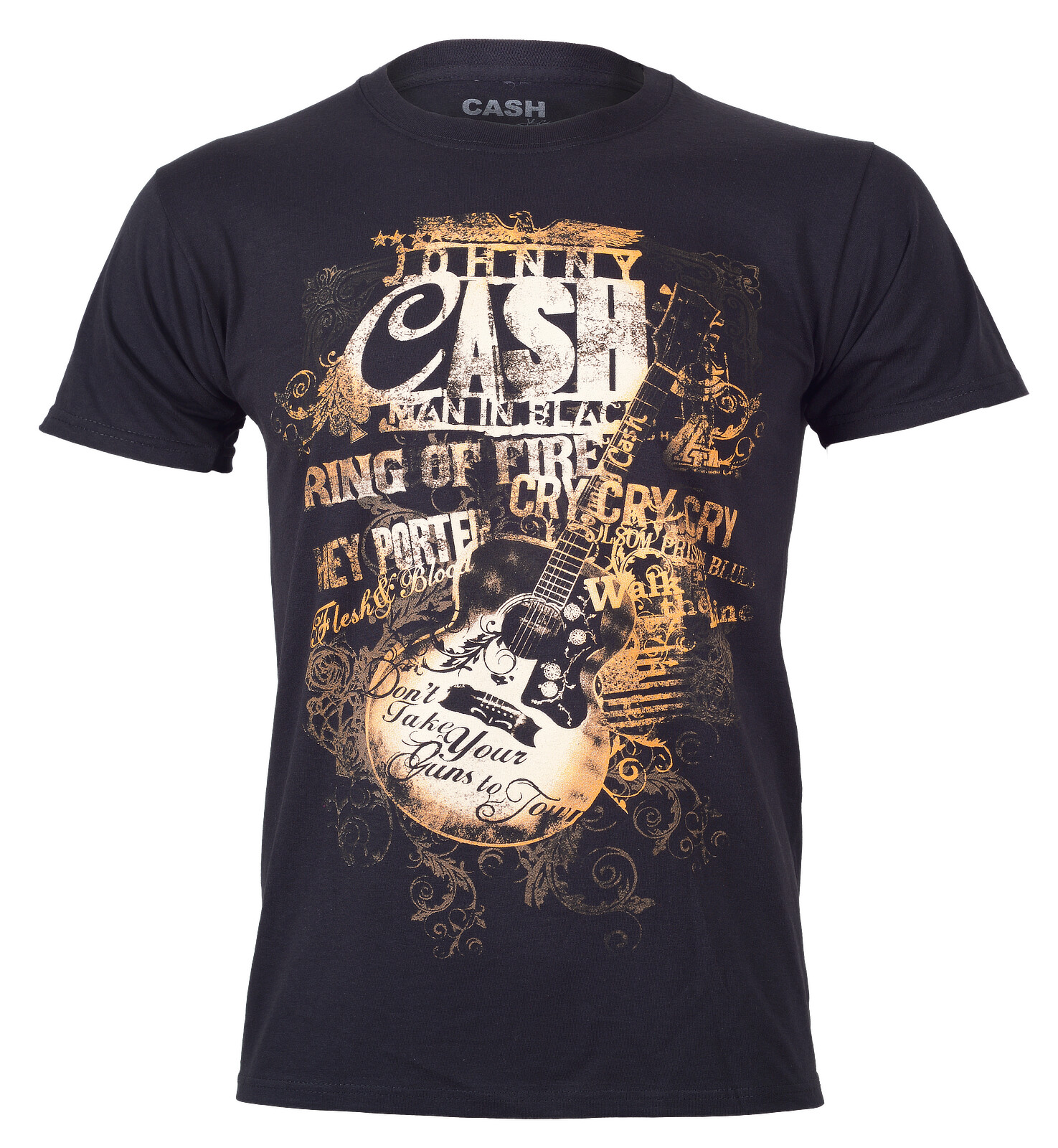 Johnny Cash T Shirt Official Song Titles Guitar Text Black New S M L XL XXL