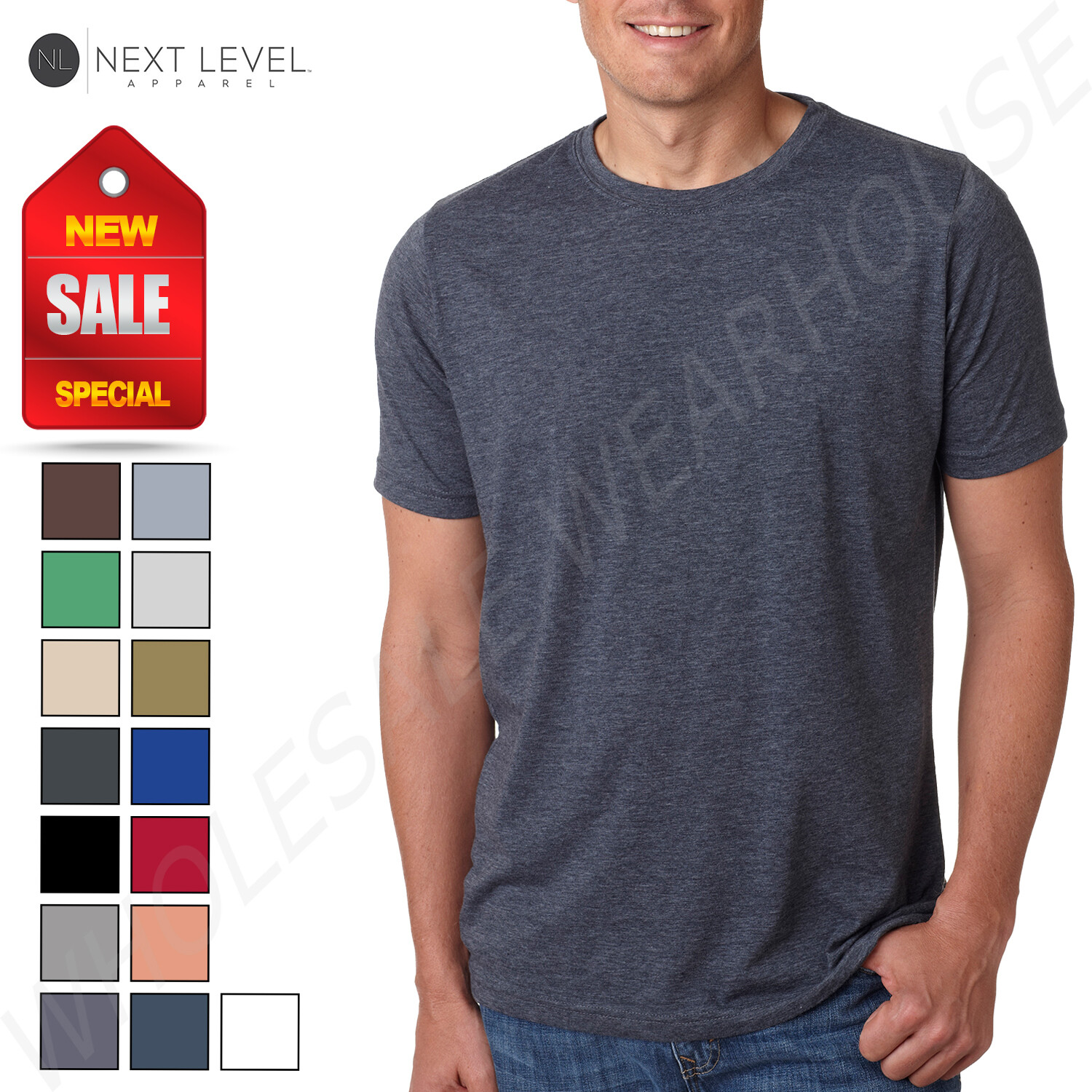 Next Level Men&rsquo;s PLAIN Poly/Cotton Short Sleeve Crew Neck T-Shirt M-6200
