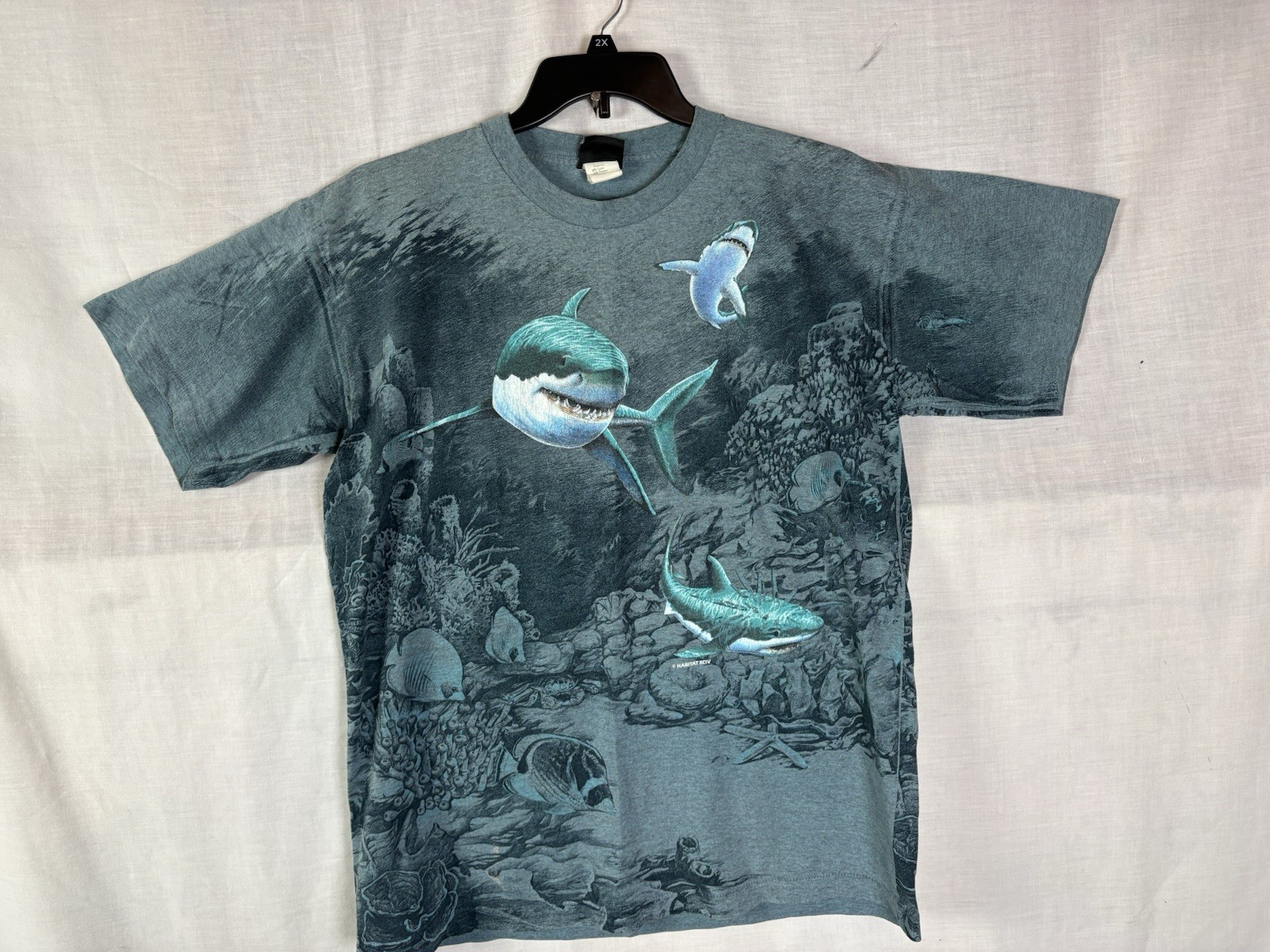 Vintage Shark Wildlife Shirt Sz Large Habitat Ocean AOP Single Stitch