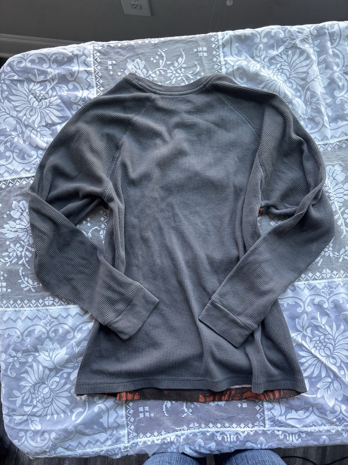 Y2K Skater Style Gray and Red Long Sleeve Thermal with Grim Reaper Graphic