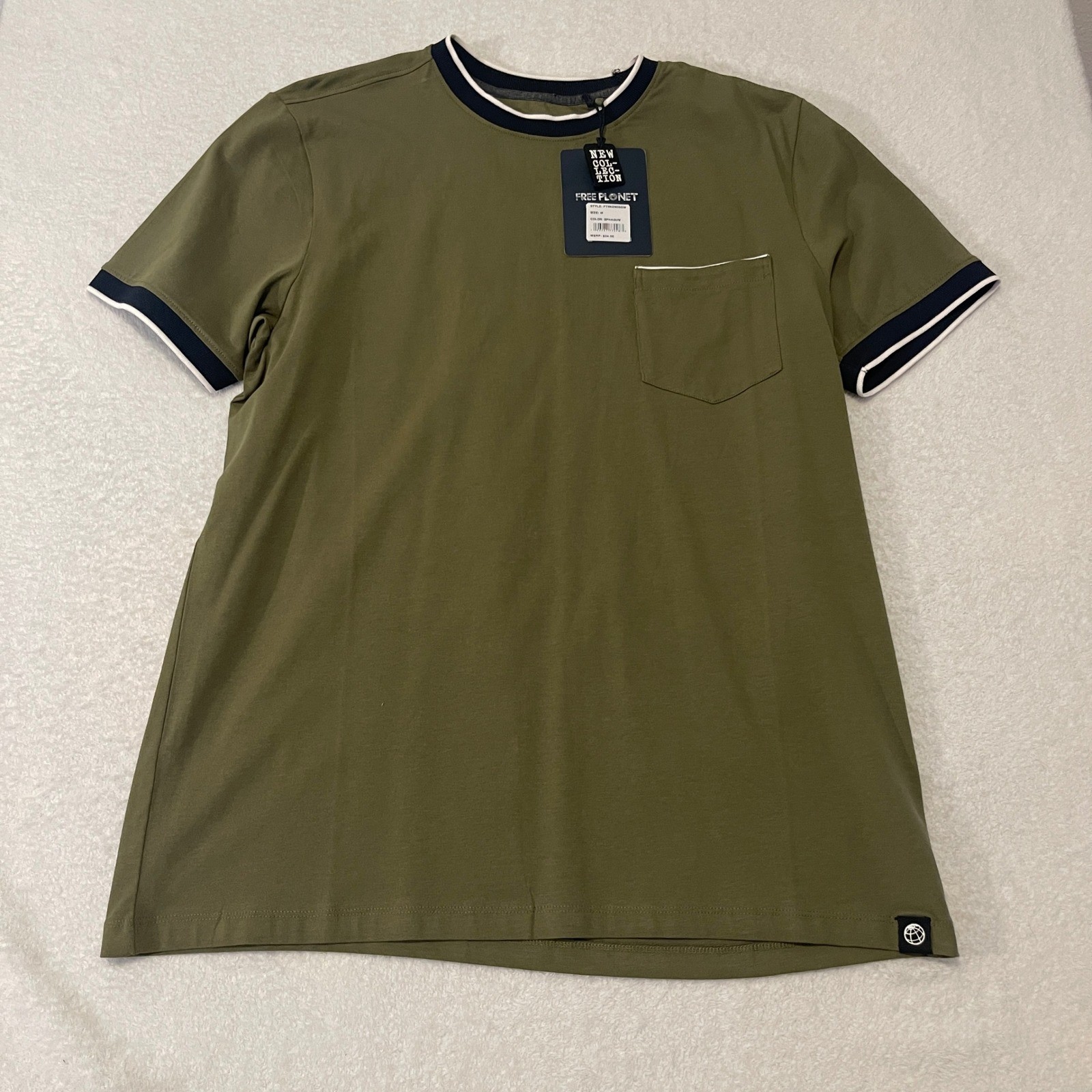 Free Planet Mens Ringer Pocket T-Shirt Olive Green Size M NWT