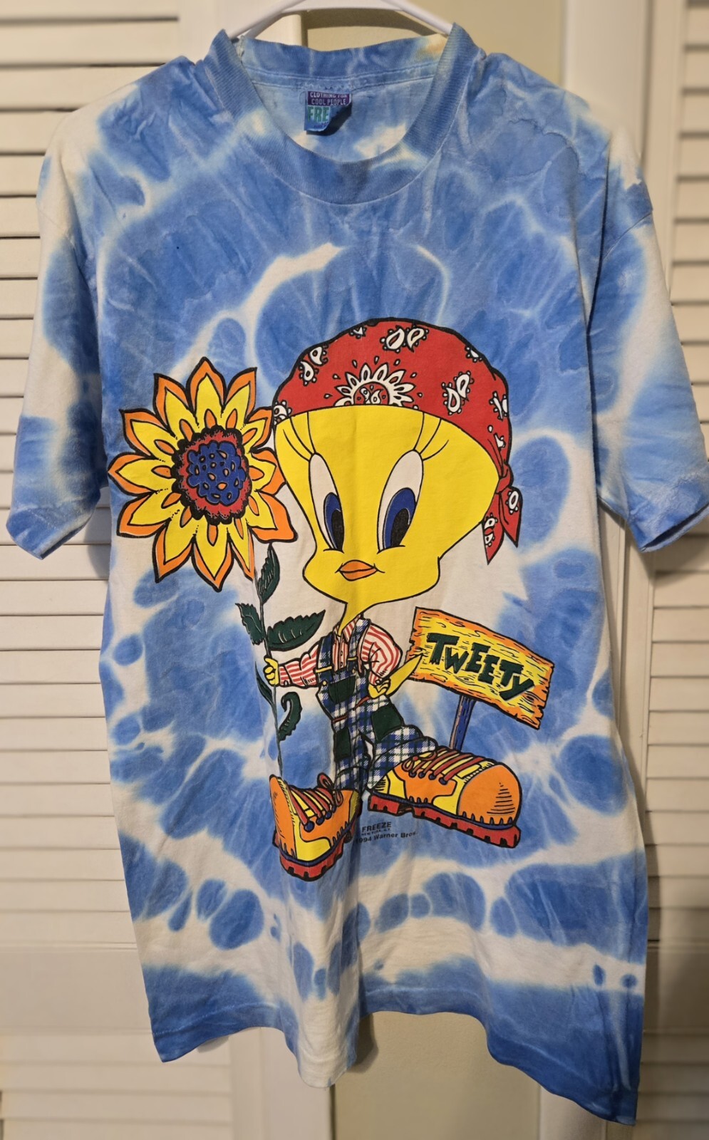 Vintage 90s Tweety Bird Tie Dye Flower Cartoon Tee Shirt Large