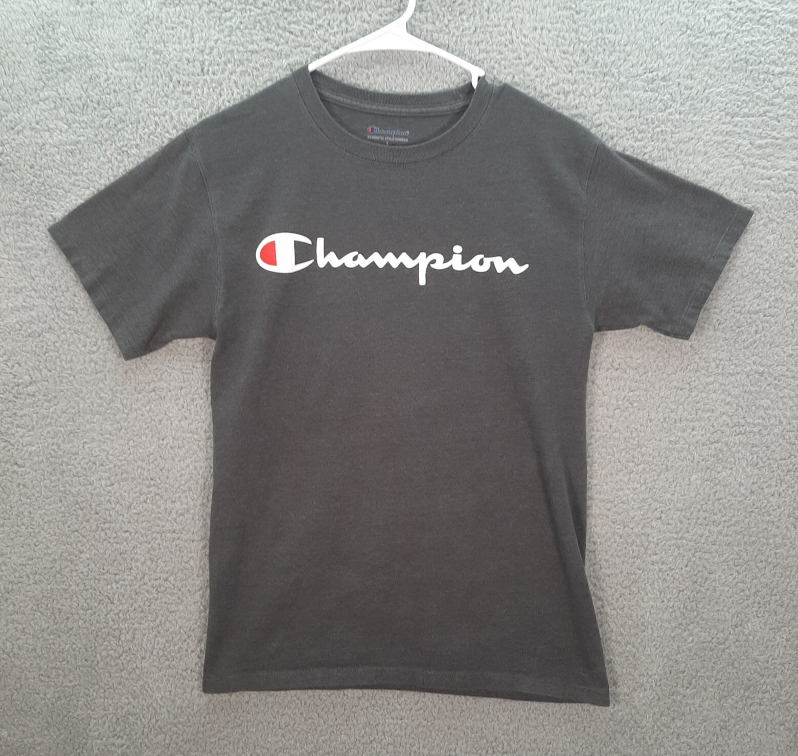 Champion Shirt Adult Small Gray Spell Out Logo Athleticwear Sports Casual Preppy