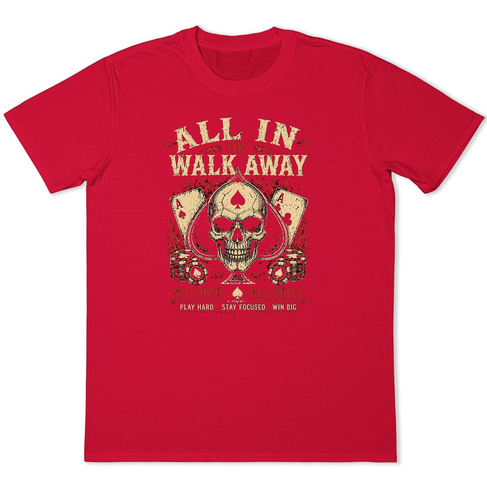 Skull Poker All In Graphic Ace Spade Cards Gambling Casino Walk Away Flame Tee.