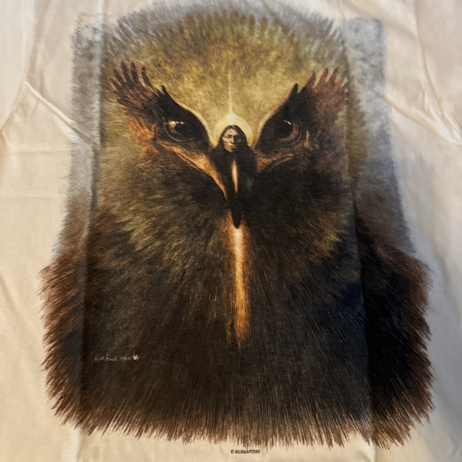 Vintage 90s Graphic Silk masters Hawk Native American T Shirt Environmental