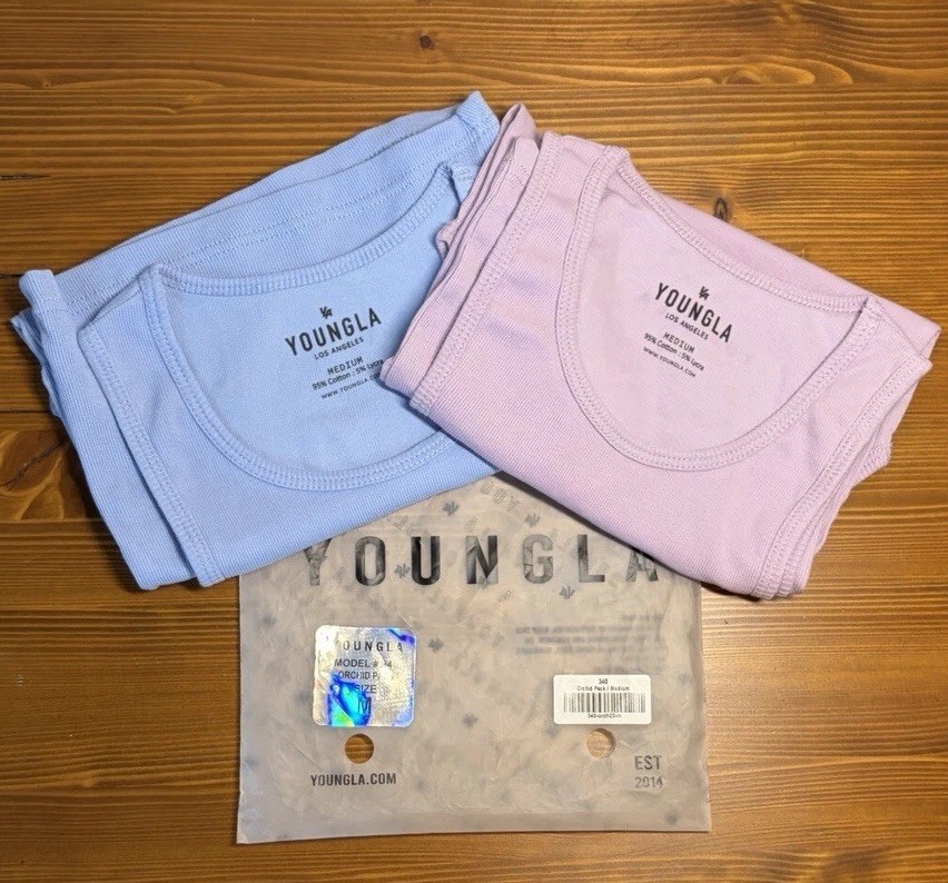 YoungLA Wife Lovers 2 Pack Solid Pink Purple Sleeveless Tanks Size M Orchid Gym
