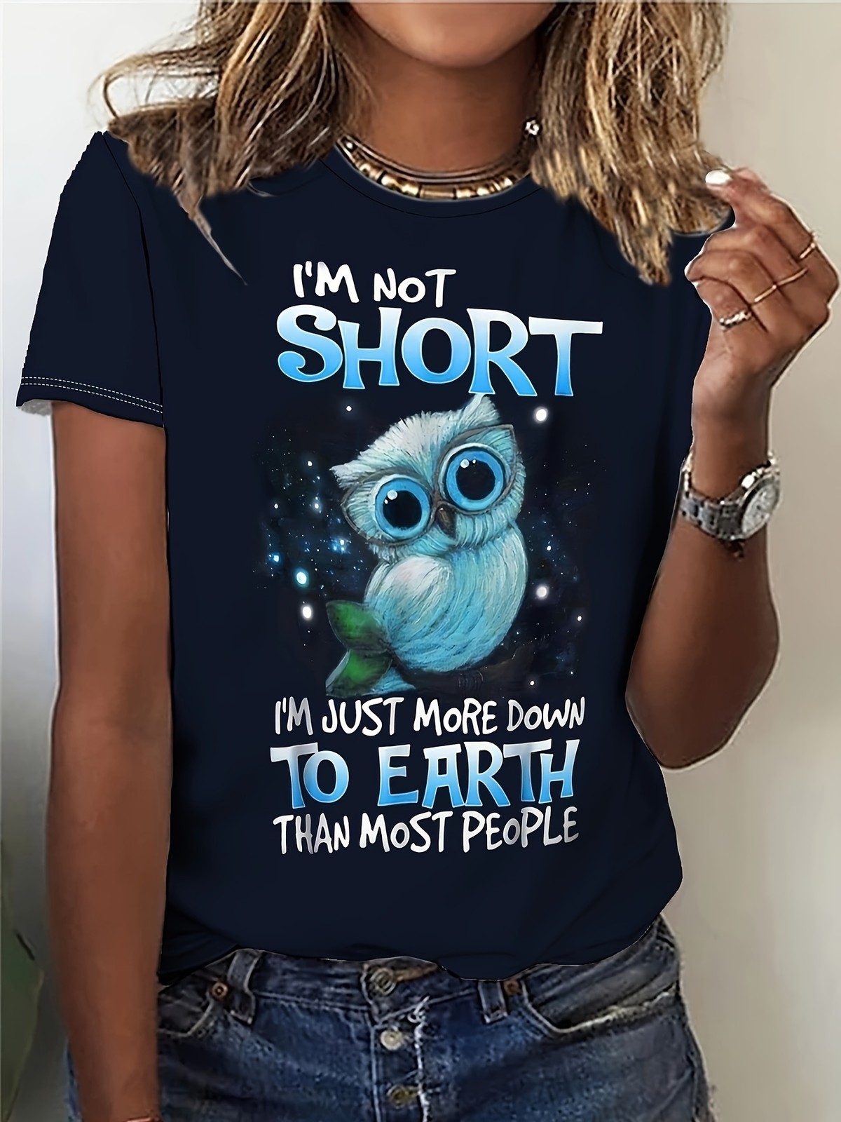 [Funny Owl Graphic Tee] 100% Polyester Funny Owl Graphic Tee – « I&rsquo;m Not Sho