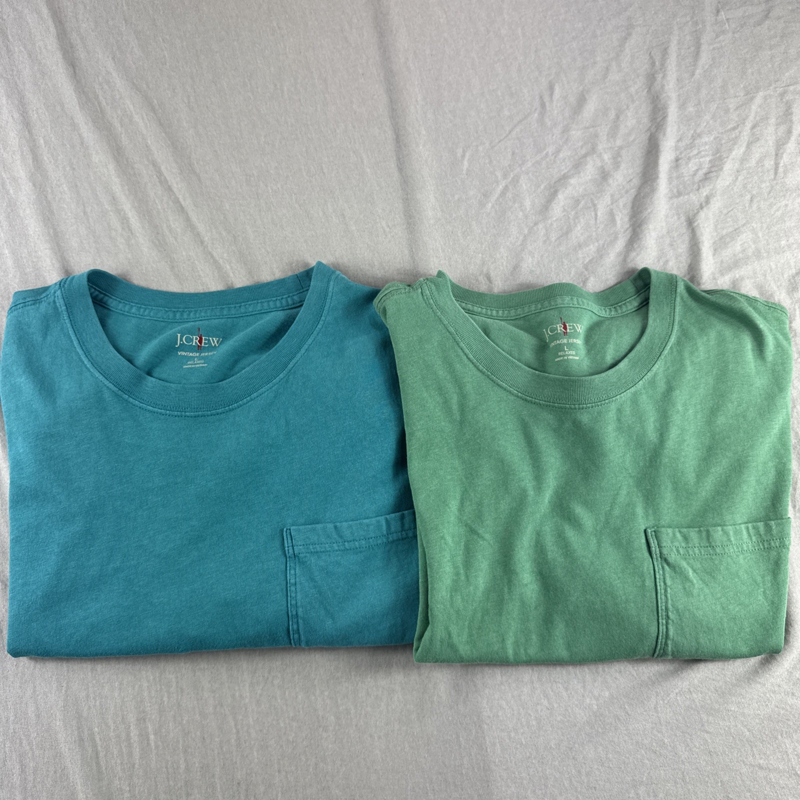 J Crew Oarsman Vintage Jersey Pocket T-Shirt Mens L Relaxed Green Crewneck Lot 2
