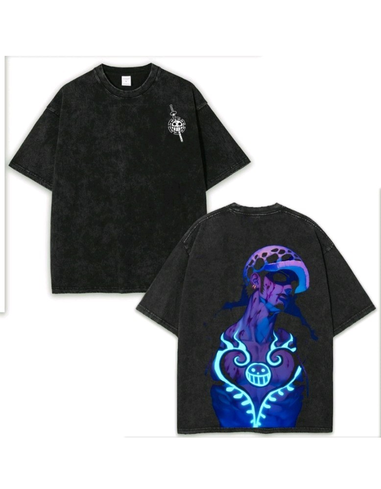 Vintage Trafalgar Law Glow Art Washed T Shirt One Piece Anime Graphic Tee Unisex