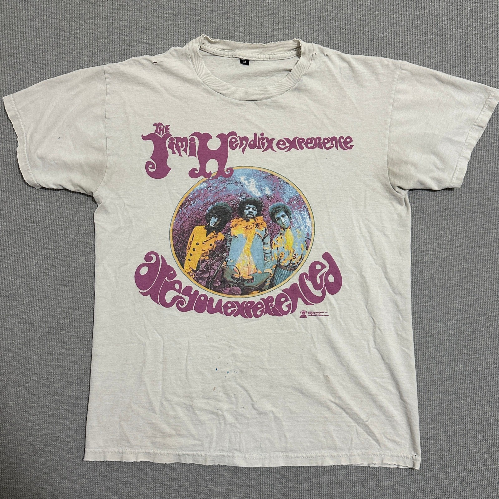 Authentic Hendrix Are You Experienced Band T-Shirt Distressed White Mens Medium