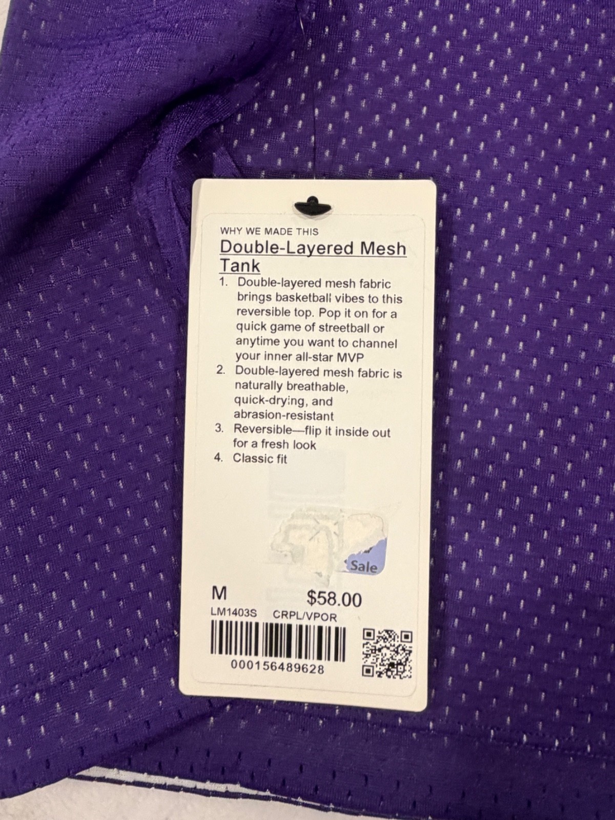 Lululemon Double Layered Mesh Reversible Tank Purple/White Men&rsquo;s Medium NWT