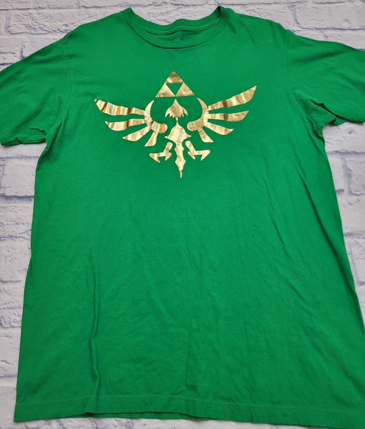 Legend of Zelda Graphic T-Shirt Skyward Sword Green Gold Foil Cotton Men Large