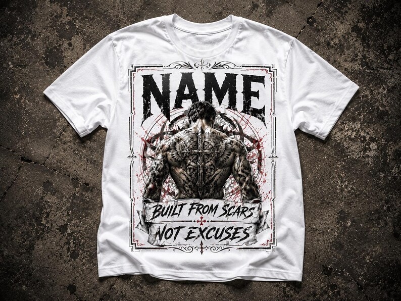 Custom Name Gothic Skull T Shirt, Tattoo Inspired Biker Tee