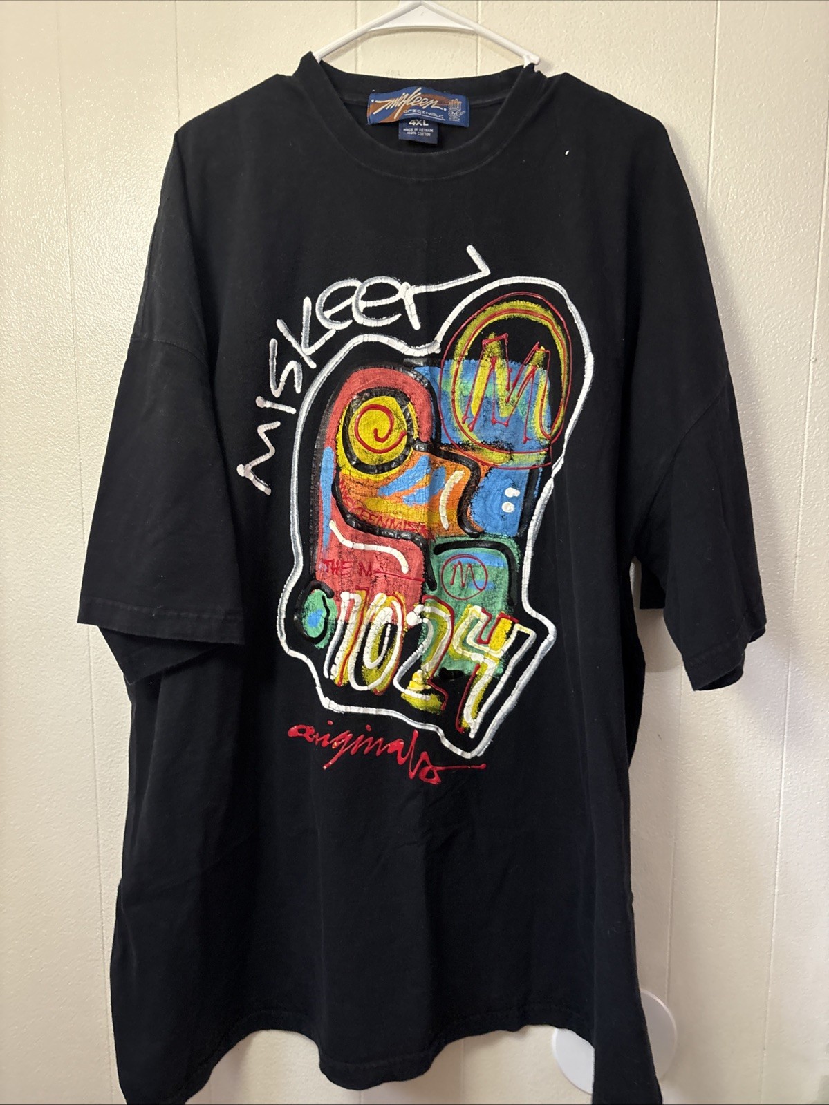VTG Muskeen Originals 1024 Hand Painted Graffiti Tee 4XL Black Street Y2K Rare