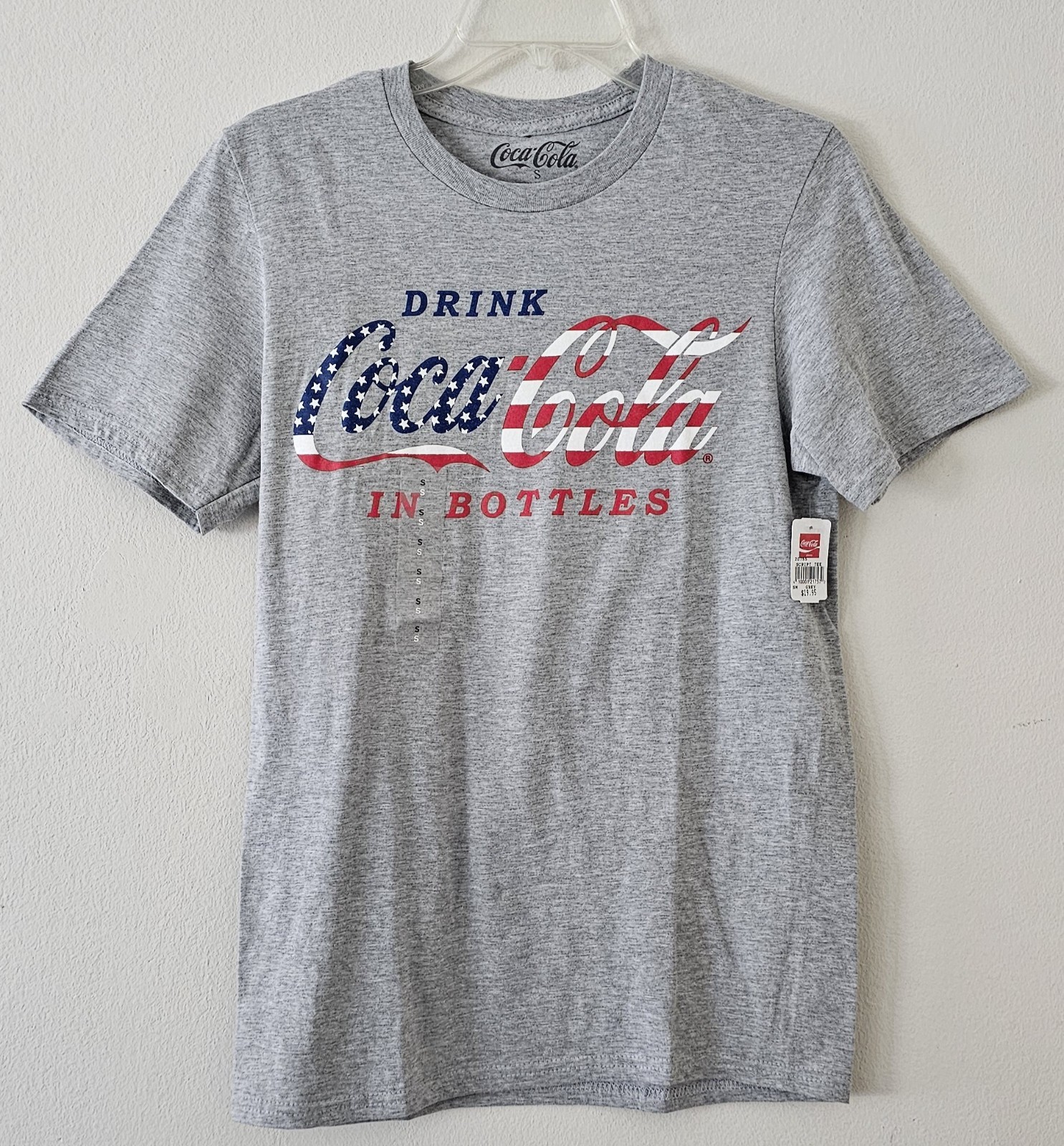 Coca Cola Patriotic American Flag Graphic Gray T-Shirt Small 4th of July NWT
