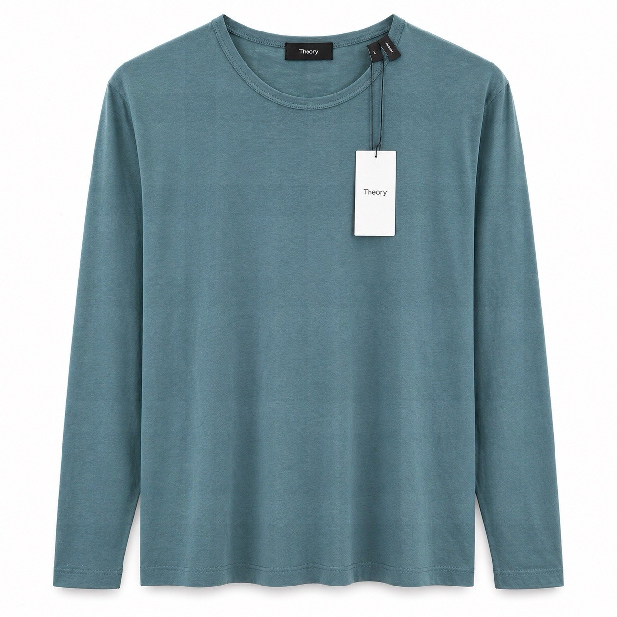 Theory Men&rsquo;s Precise Long-Sleeve Pima Cotton Tee – Deep Teal Blue Size L $95