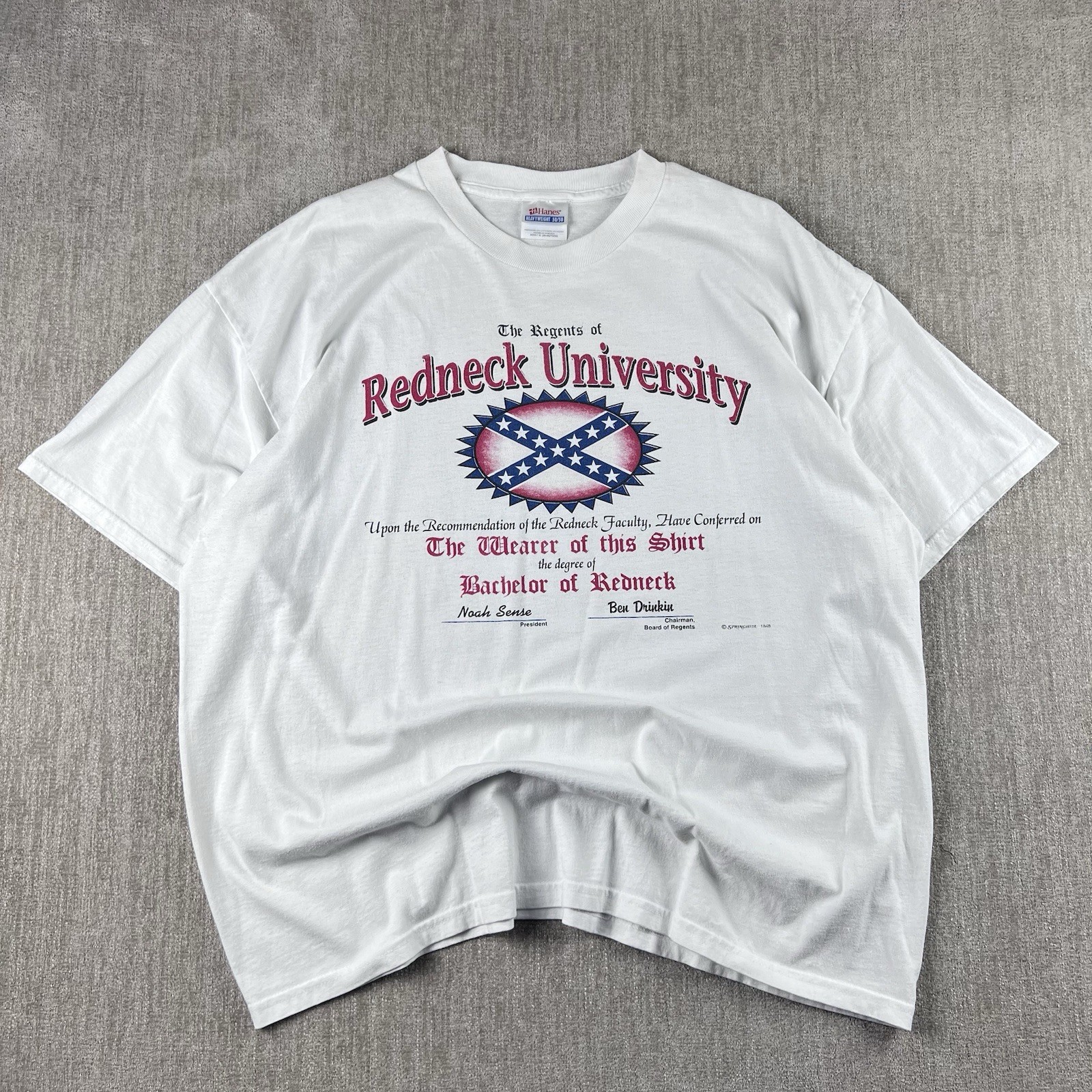 Vintage Humor Redneck University Shirt Mens XL Hanes Heavyweight White
