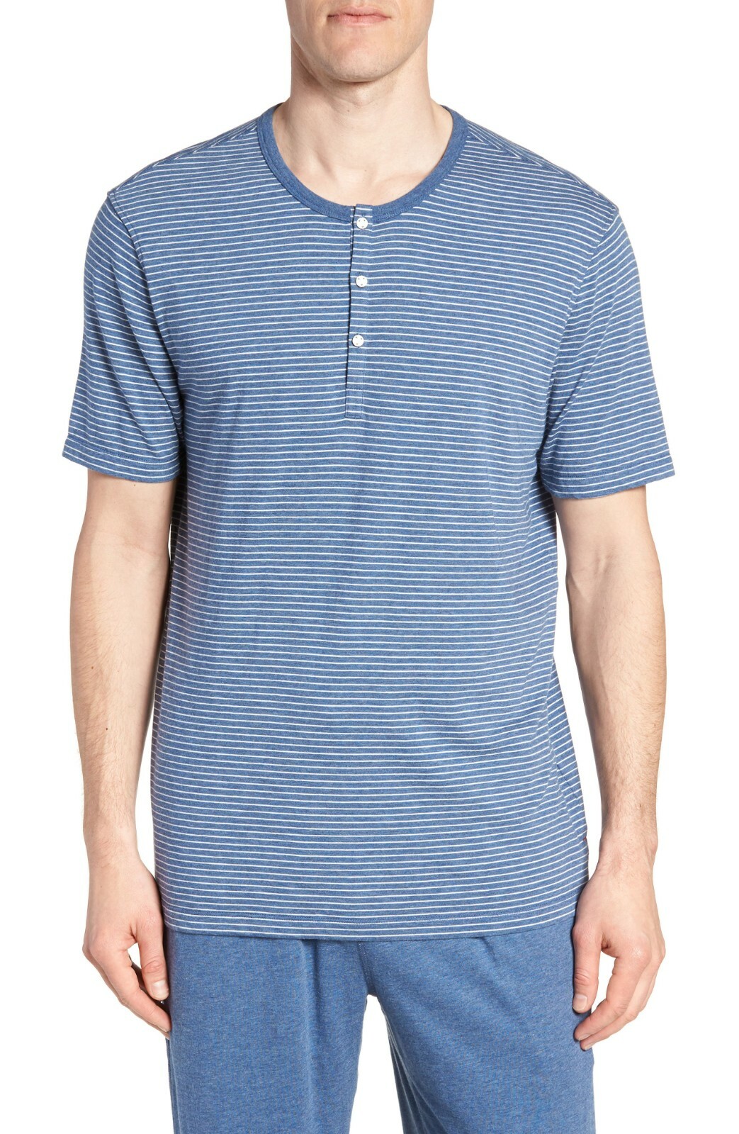 Daniel Buchler Men&rsquo;s Pima Cotton & Modal Striped Lounge Henley, Medium or XL