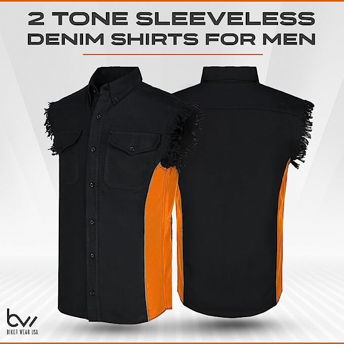 MEN&rsquo;S SLEEVELESS DENIM SHIRTS – 2-TONE – WITH VERTICAL REFLECTIVE SAFETY LINING
