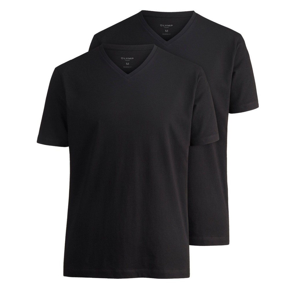 Olympus Men&rsquo;s T-Shirt Double Pack V-Neck Black Plain 0701 12 68