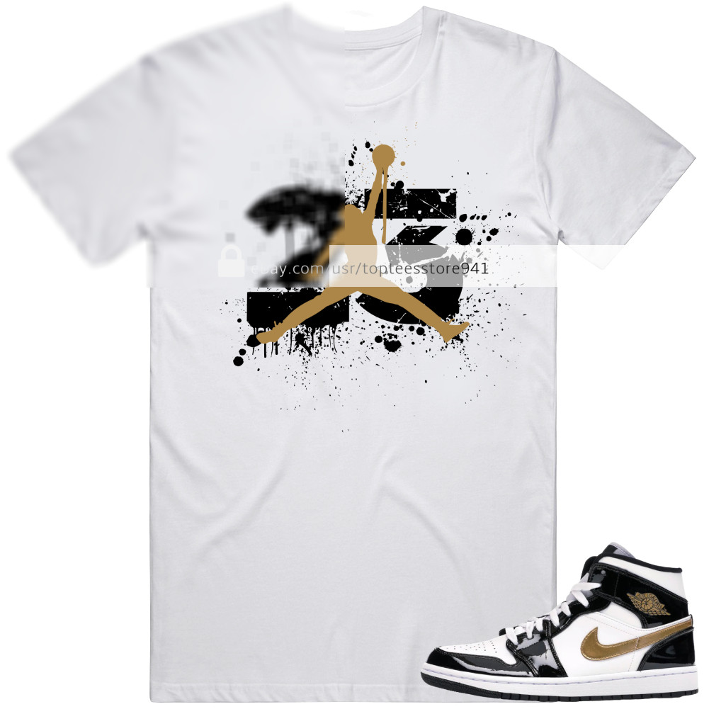 Shirt To Match Air Jordan 1 Mid Patent Black White Gold Men