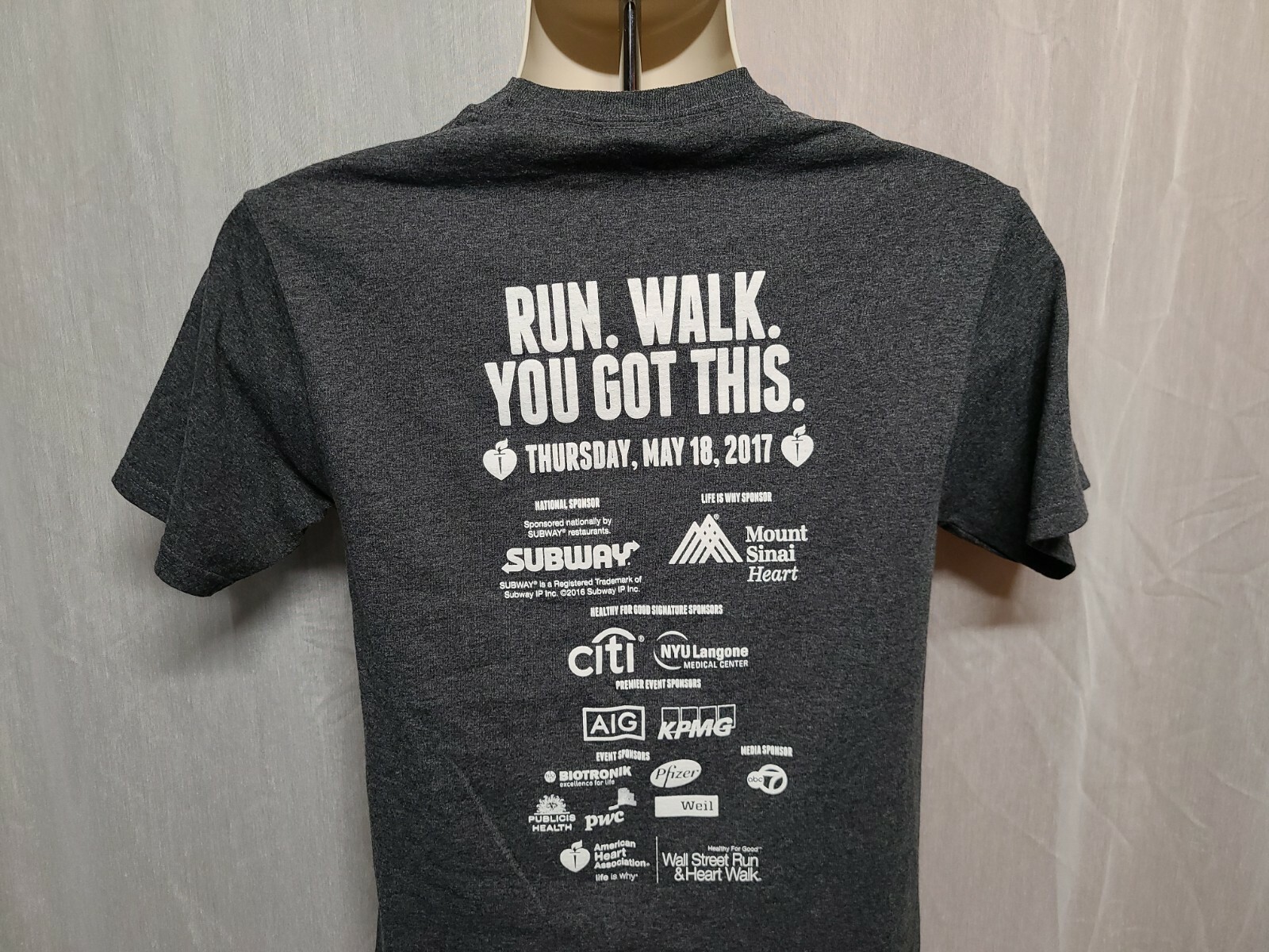 2017 NYC Run Walk You Got This Adult Small Gray TShirt