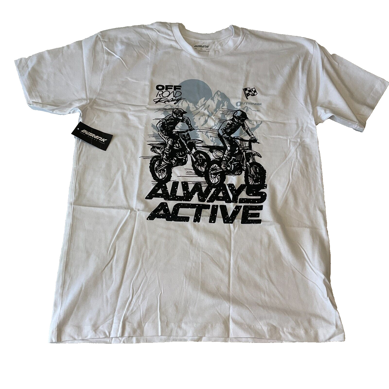 Outrank Always Active Short Sleeve T Shirt Mens Size XL White Racing Graphic