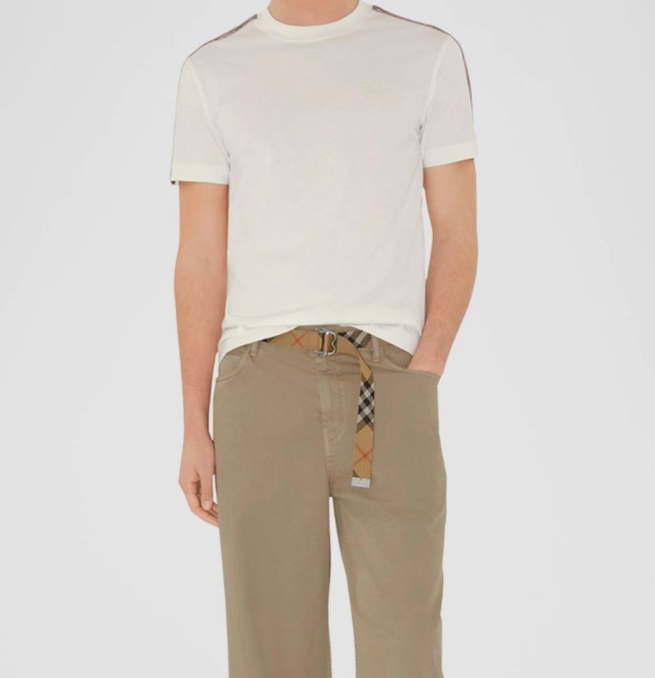 Burberry Men&rsquo;s White Check Shoulder-Tape T-Shirt Size S