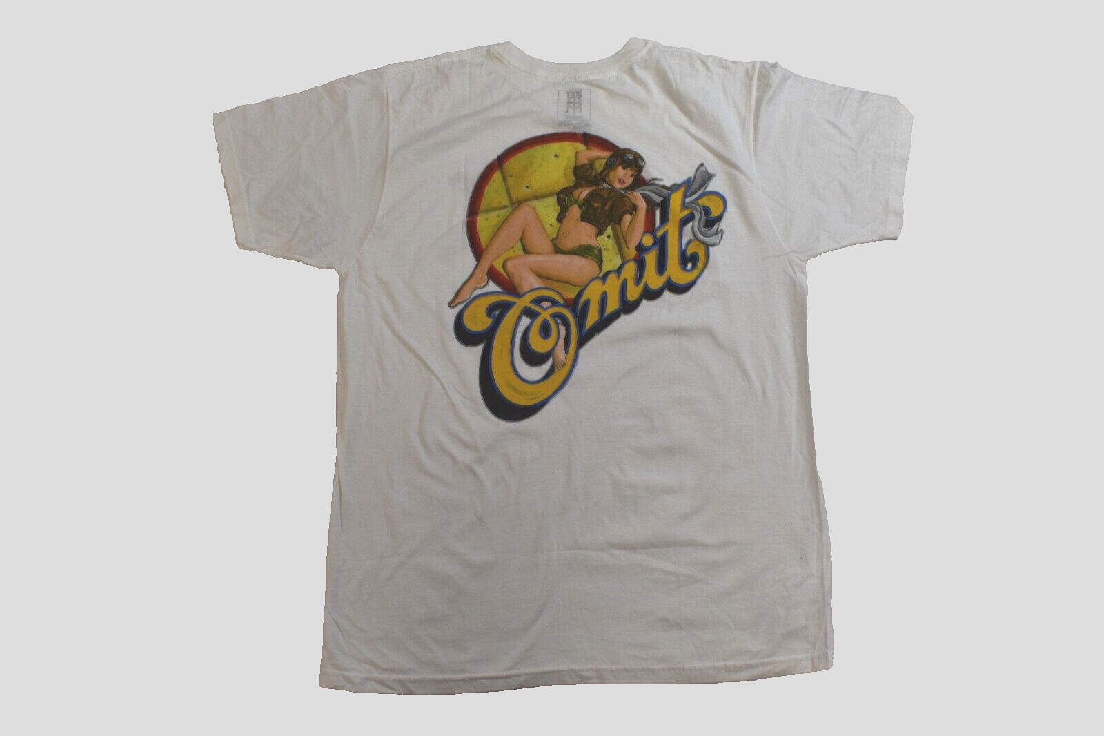 Omit Apparel Mens Streetwear Brand Pin-Up Girls Bombs Away White Shirt NWT Large