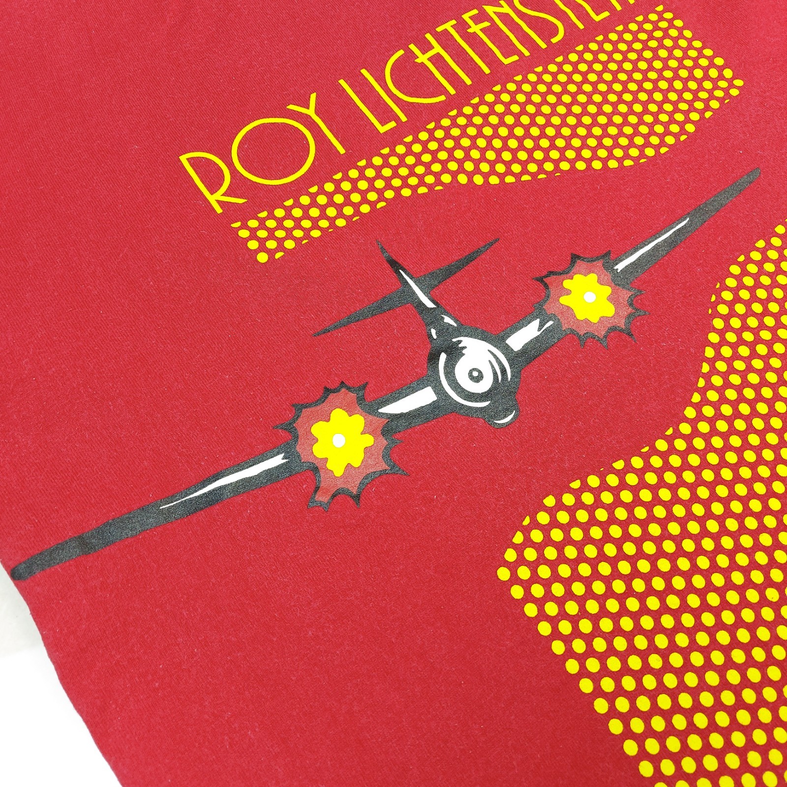 Vintage Y2K Roy Lichtenstein Airplane Pop Art Uniqlo Double-Sided Red T-Shirt L