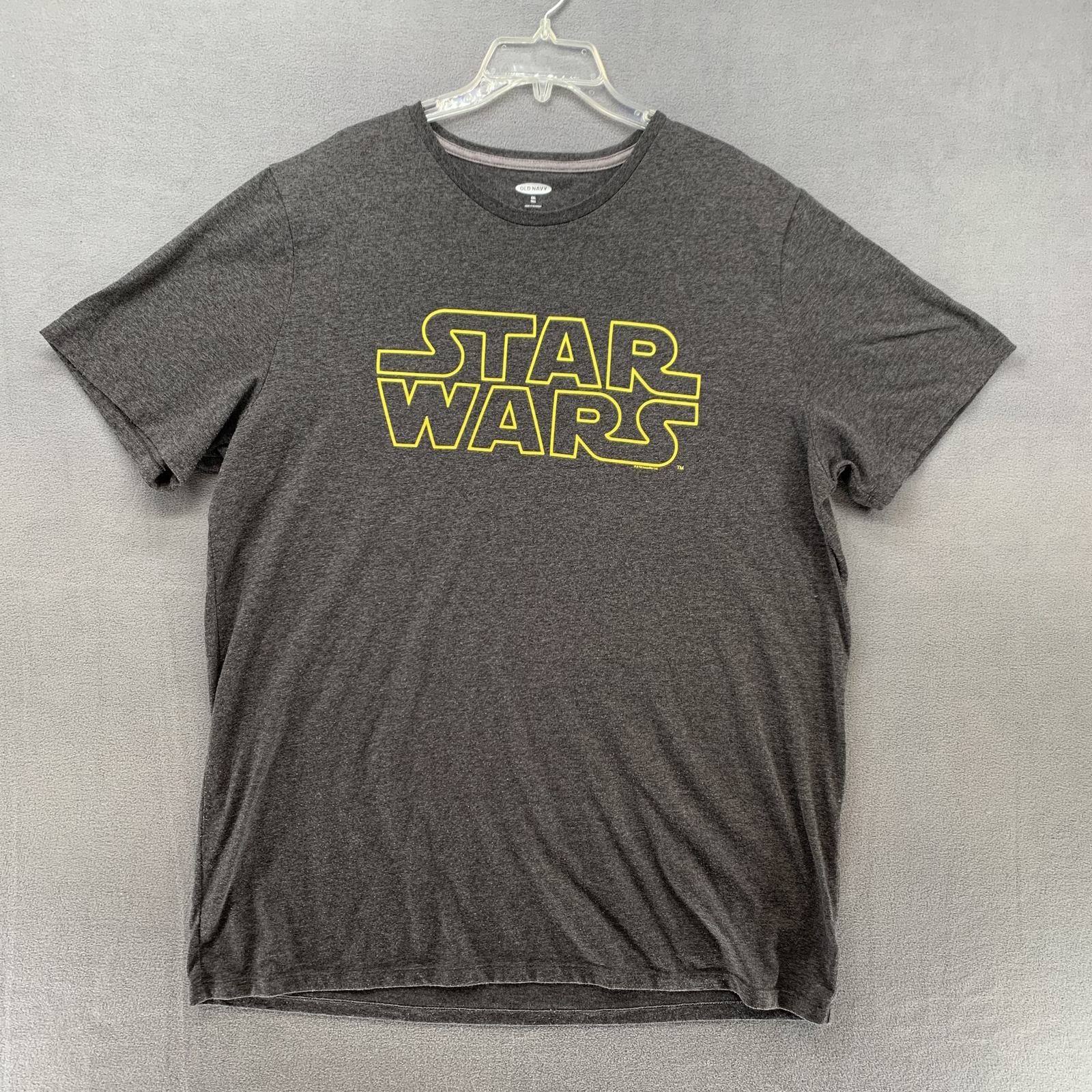 Old Navy Star Wars Mens T-Shirt XXL Crew Neck Heather Gray Yellow Logo Gift