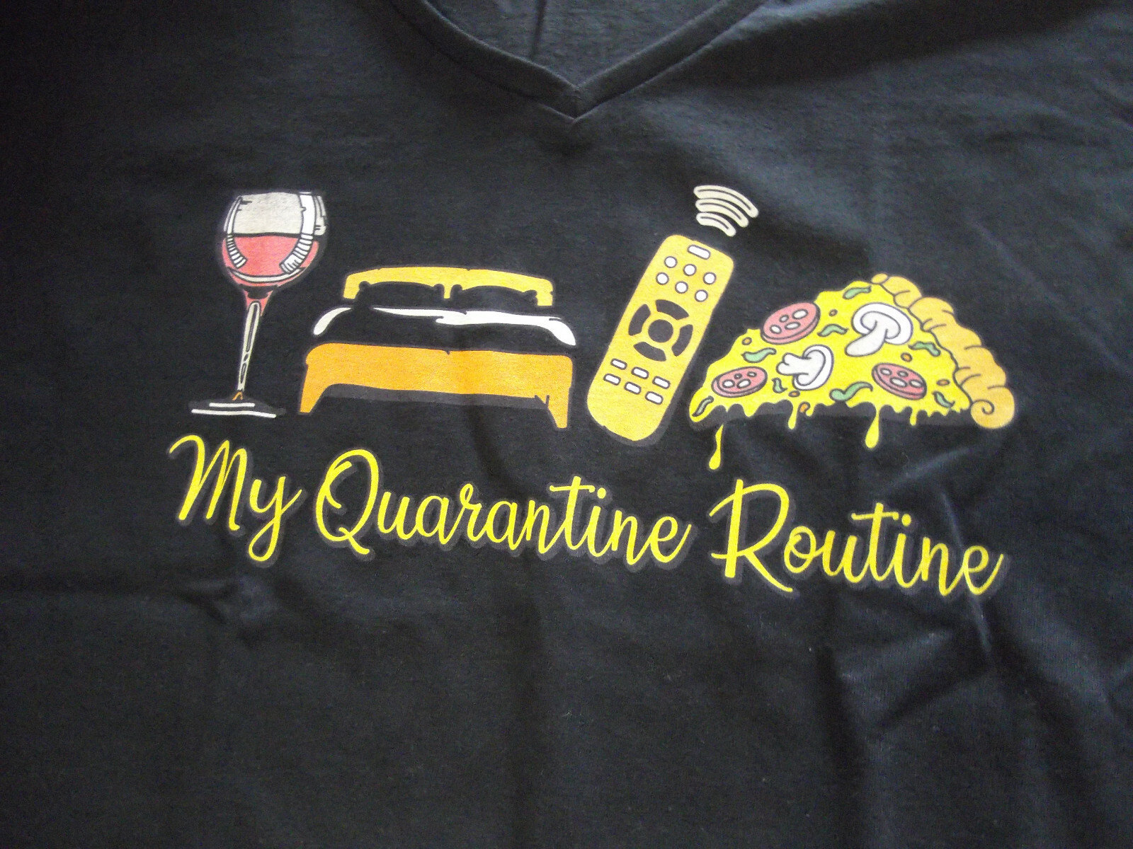 My Quarantine Routine V Neck Short Sleeve Graphic Tee Ladies XL Large