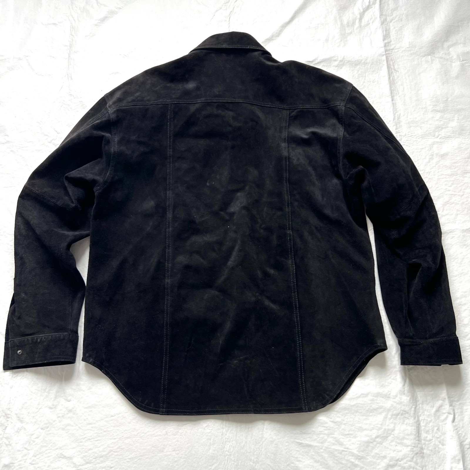 Saxony Collection leather shirt jacket mens Large black suede pocket flaps