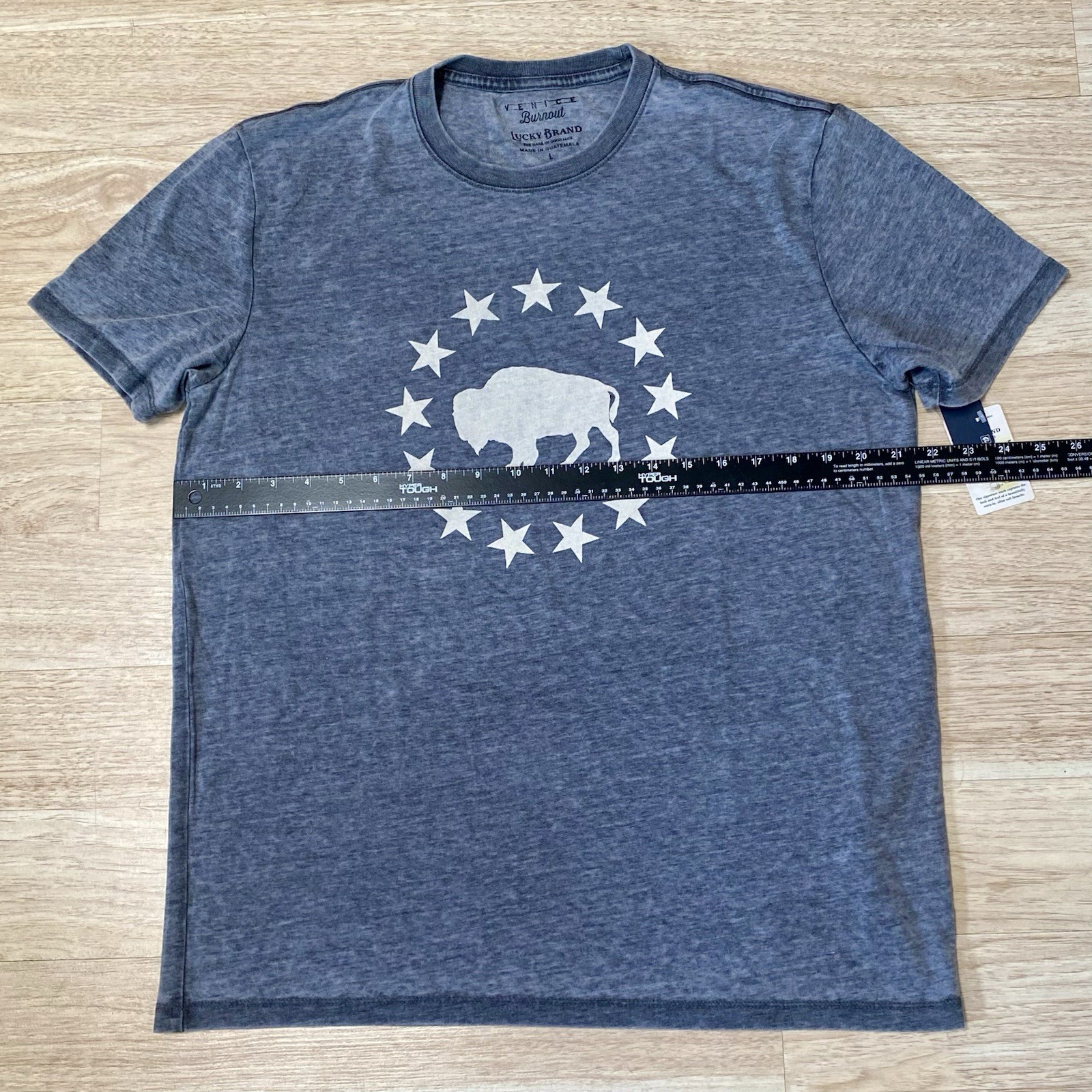 Lucky Brand T-Shirt Men’s L Jet Black (Gray) Buffalo Stars Venice Burnout Tee SS