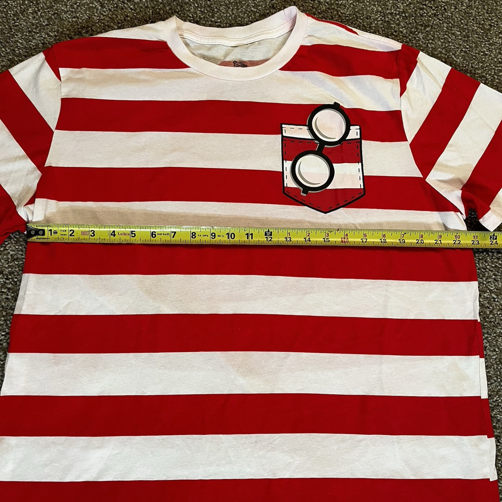 Where&rsquo;s Waldo Striped T-Shirt Unisex XXL Costume Faux Pocket Cosplay Novelty