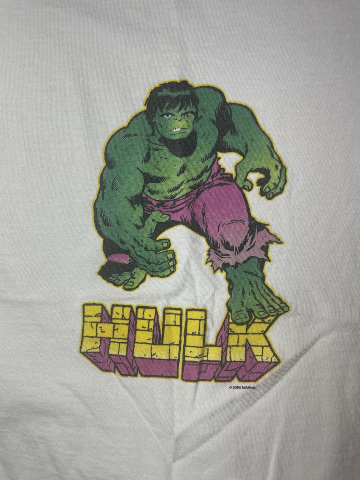 Vintage Marvel Hulk Men&rsquo;s L White/Green Ringer Graphic Tee Crew Neck