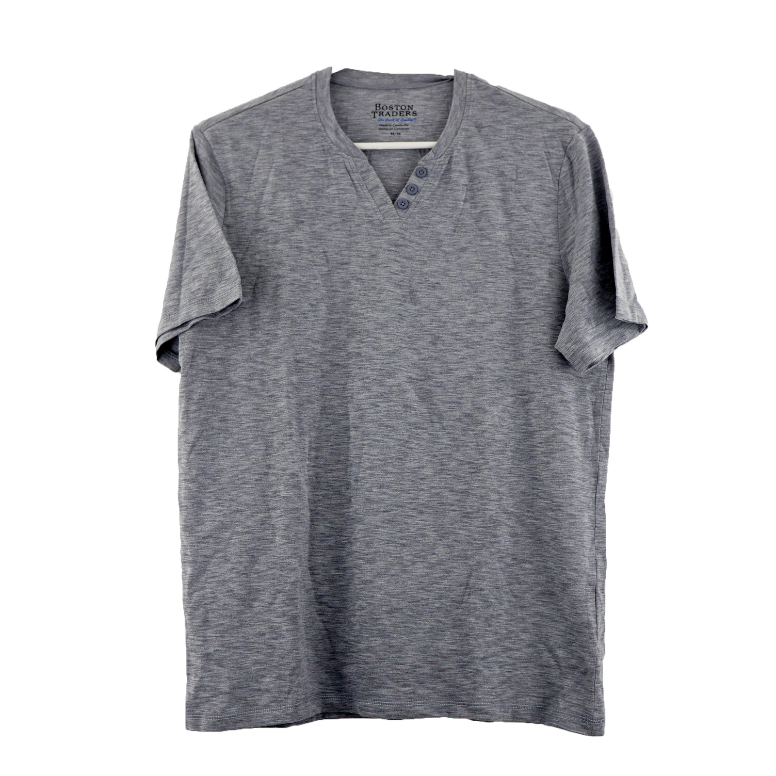 Boston Traders Men&rsquo;s Henley Short Sleeve Tee Shirt, size Medium, Dk Grey Heather