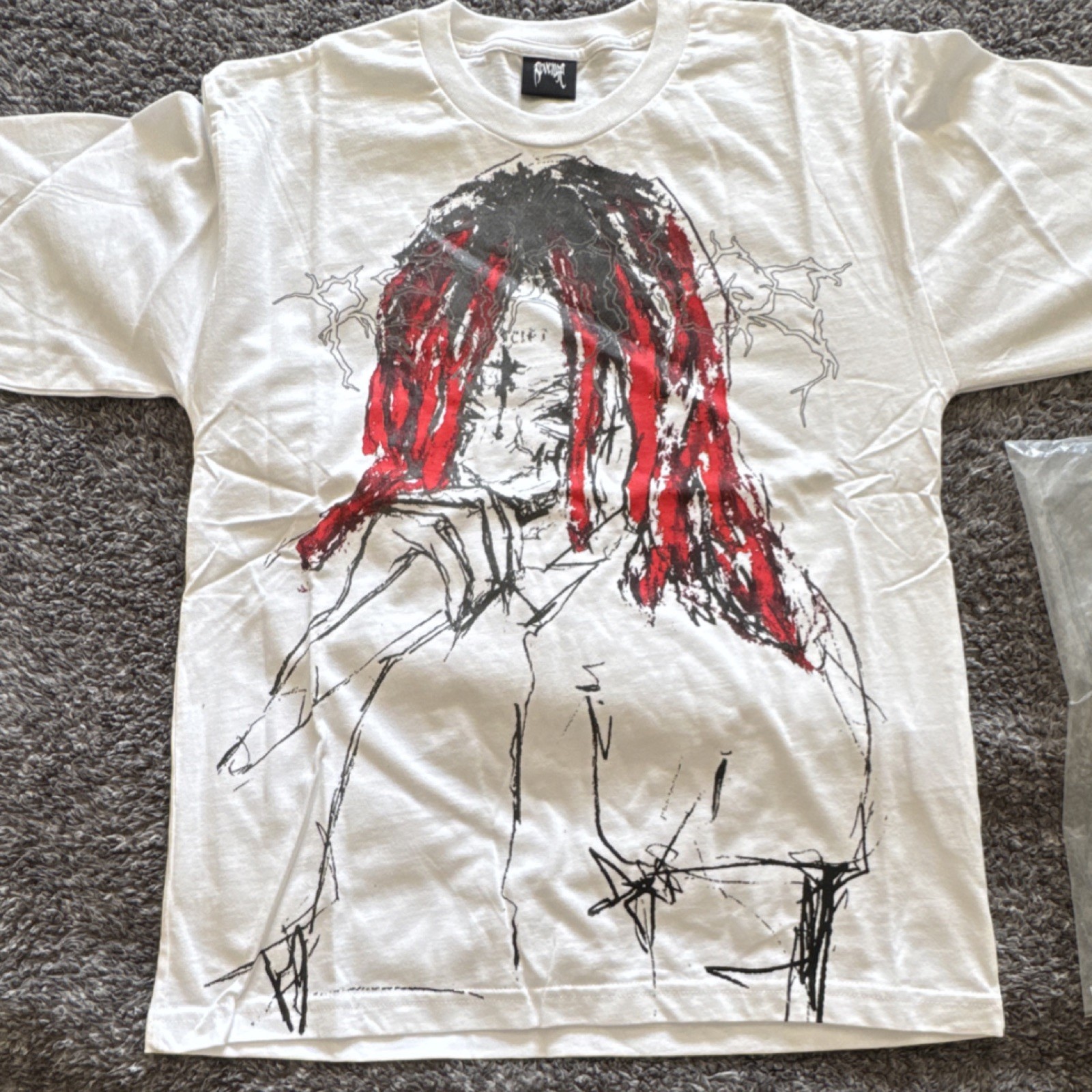 Revenge Graphic Print Cotton Crew Neck T-Shirt White Red Black Men Medium