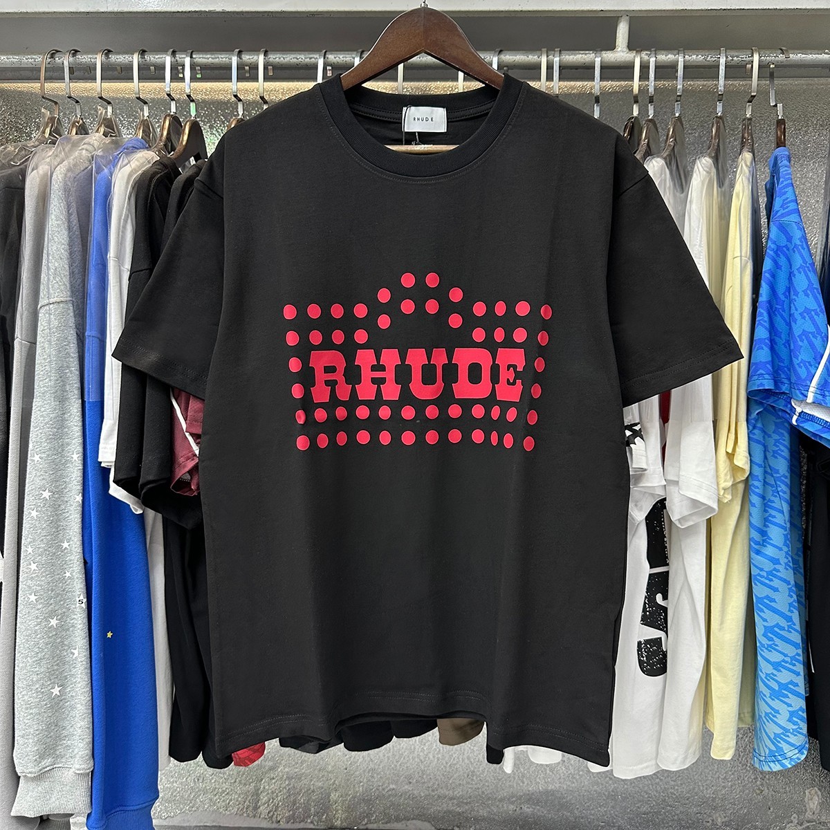NEW RHUDE Men Women Printing Red Dots Cotton Short Sleeve POLO T-Shirt SZ:S-XL