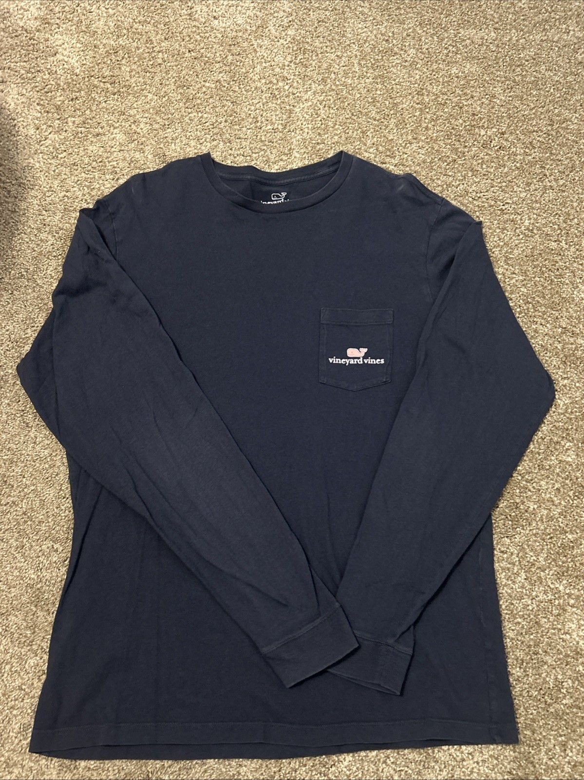 Vineyard Vines Long Sleeve T Shirt Navy Blue Pink Whale Logo Pocket Men&rsquo;s Medium