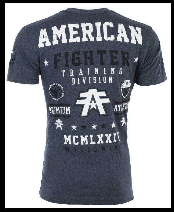 AMERICAN FIGHTER Navy Blue Heather BELIEVE Athletic Graphic T-shirt NWT