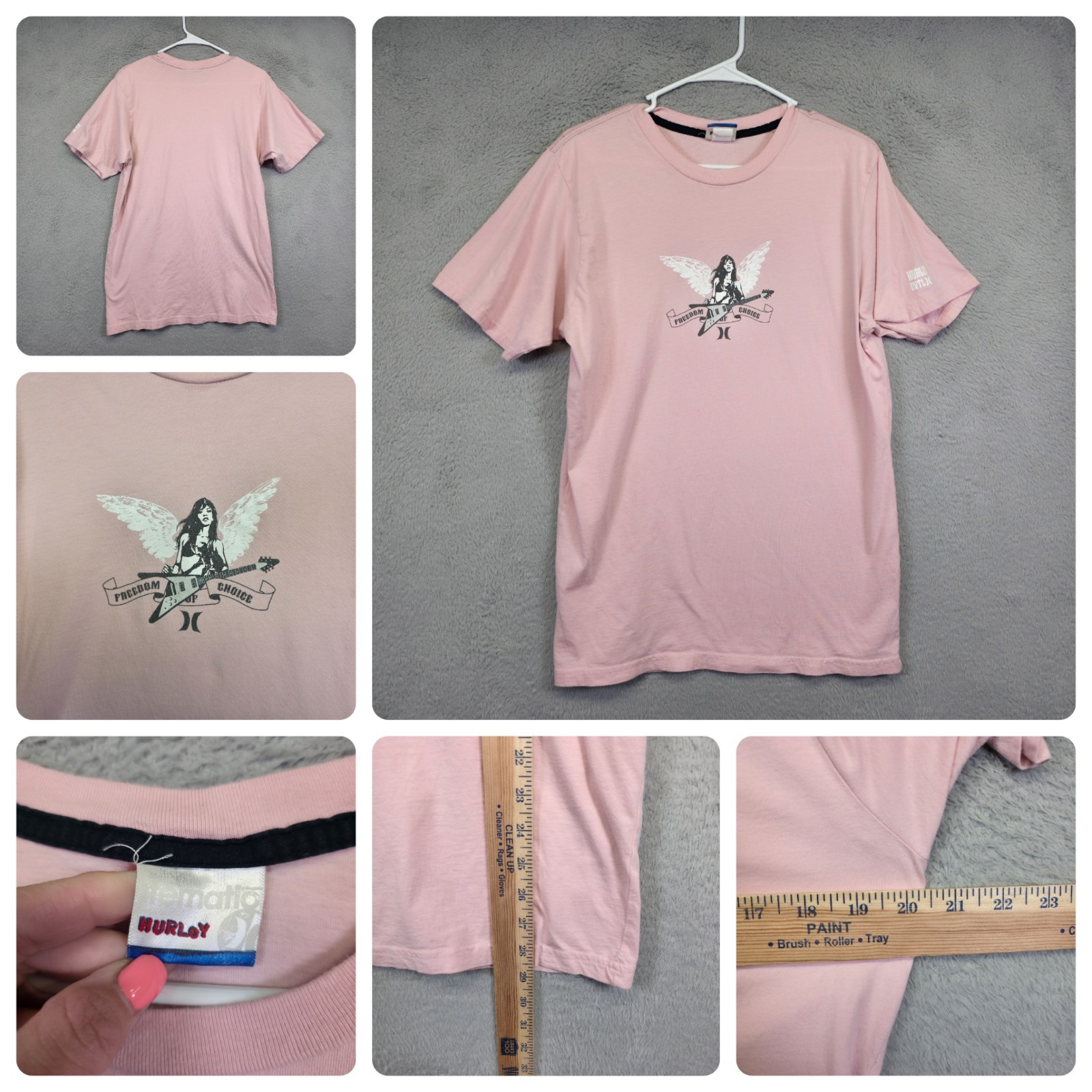Y2K Hurley Shirt Lot of 2 Mens L Pink Blue Freedom of Choice Graphics Print Tee
