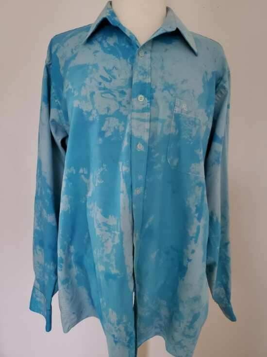NEW cotton tie dyed grey Blue white casual work shirt shirt mens gray M L XL