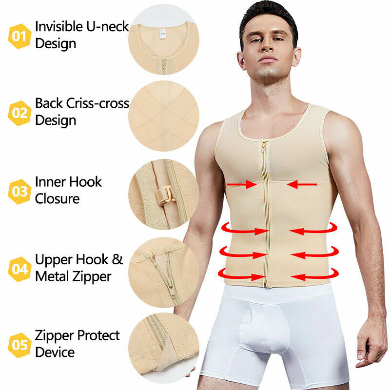 Mens Compression Vest Slimming Body Shaper Tummy Control Gynecomastia Undershirt