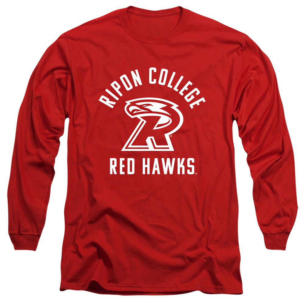 Ripon College Adult Long Sleeve T-Shirt One Color Logo, Red, S-3XL