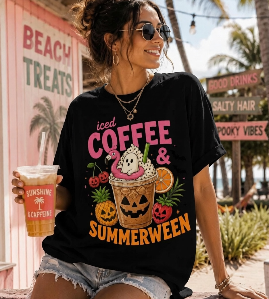 Summerween Iced Coffee Spooky Summer Outfit T-Shirt