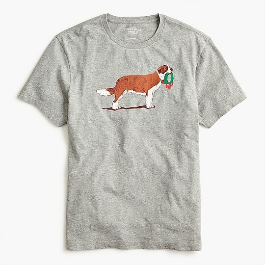 J Crew K6937 NWT Men&rsquo;s Size XS Festive St. Bernard Dog Graphic Holiday T-Shirt