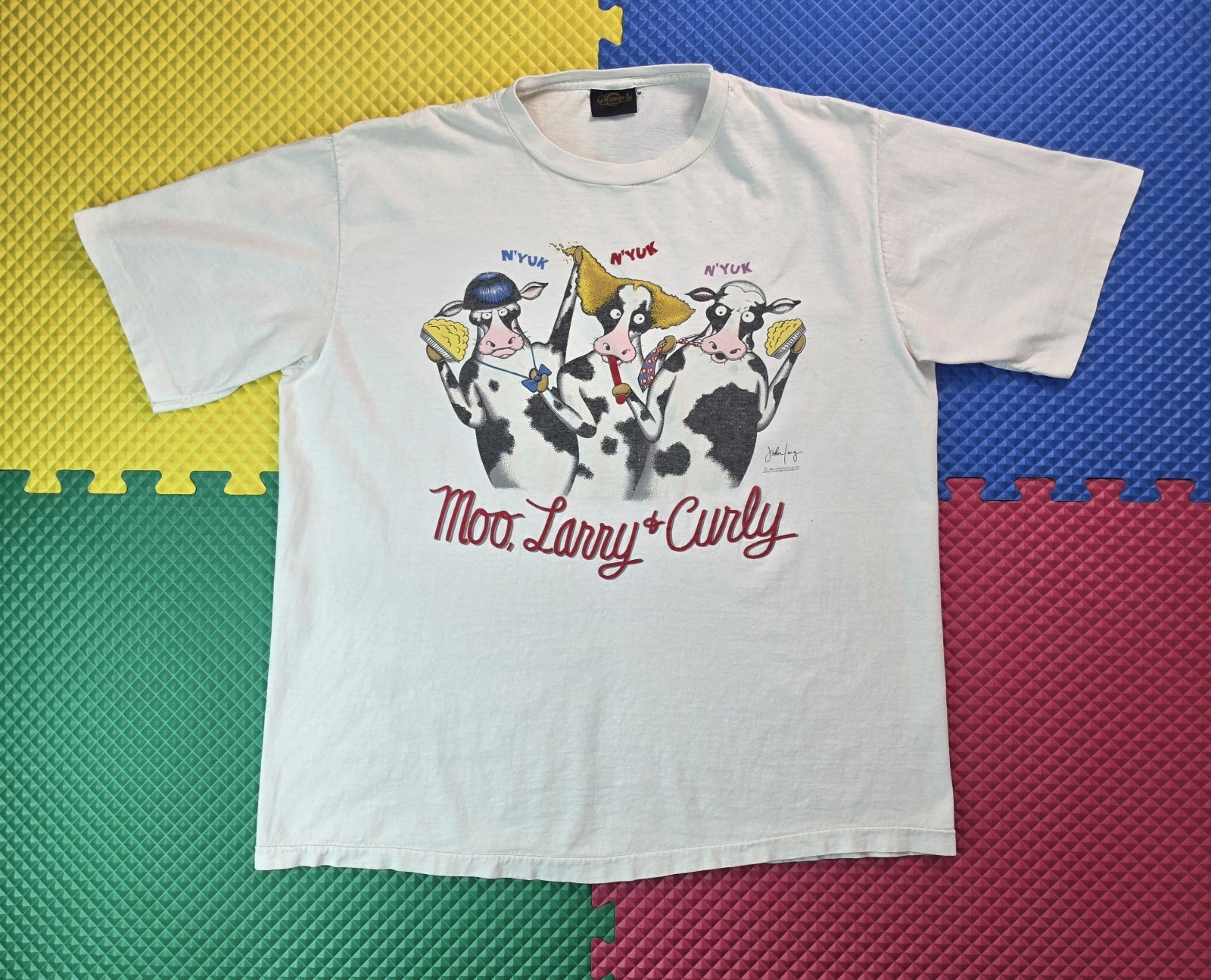 Changes Vintage 1987 Three Stooges Cow Graphic Promo T Shirt Mens Size XL